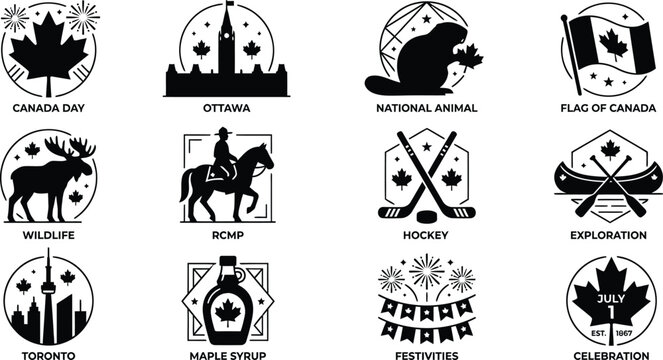 Canada day celebration icons