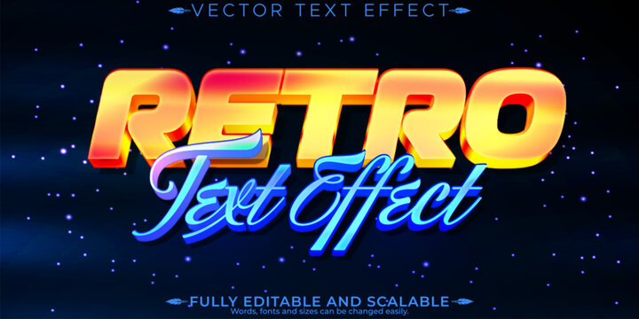 Vintage 80s text effect, editable retro future and cyber space text style