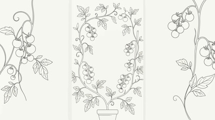 Obraz premium Elegant botanical line art triptych with intertwining vines, floral wreaths, and decorative borders across three panels for design, illustration, and pattern inspiration