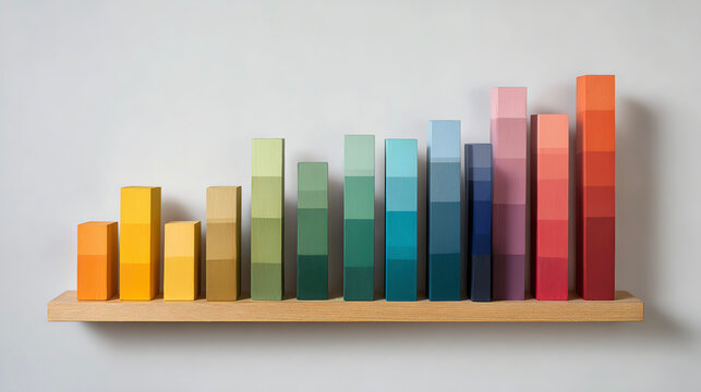 colorful wooden bar chart, minimalist still life