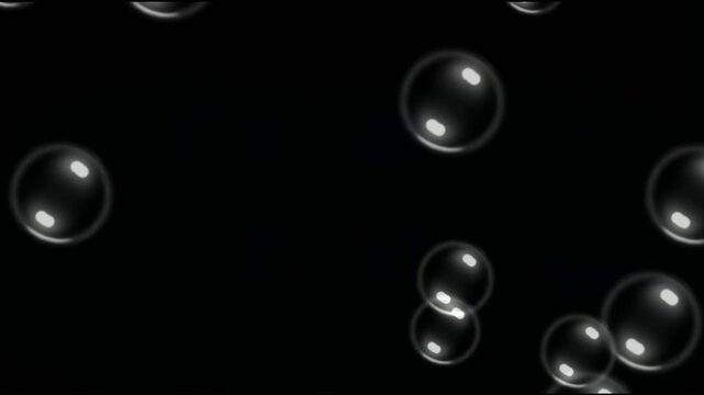 "Floating Transparent Soap Bubbles with Highlights: Underwater Air Drops VFX Overlay Isolated on Black"