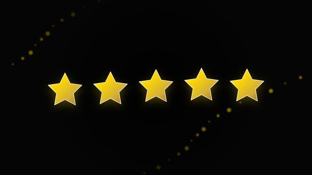 Animated Glowing Gold Stars for feedback or rating with  Black Background.