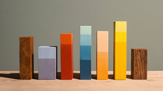 colorful wooden bar chart, minimalist still life