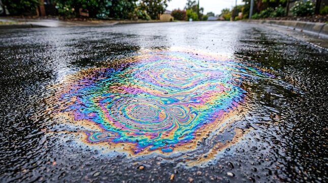 Rainbow Oil Spill on Road Surface