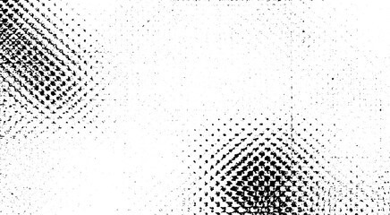 Naklejka premium Abstract Halftone Texture with Black Dots, Ink Splatters and Transparent Gray Background Overlay Vector Design.
