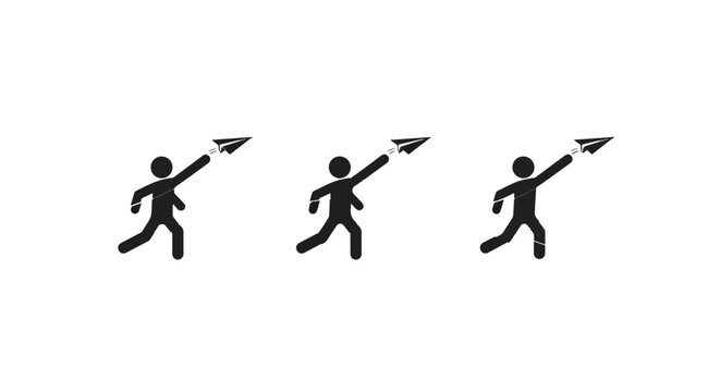 Silhouette figures joyfully throwing paper airplanes in sequence.