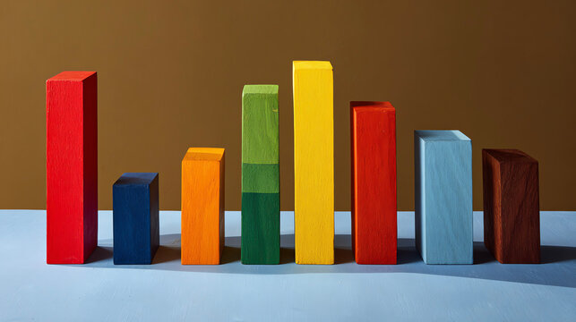 colorful wooden bar chart, minimalist still life