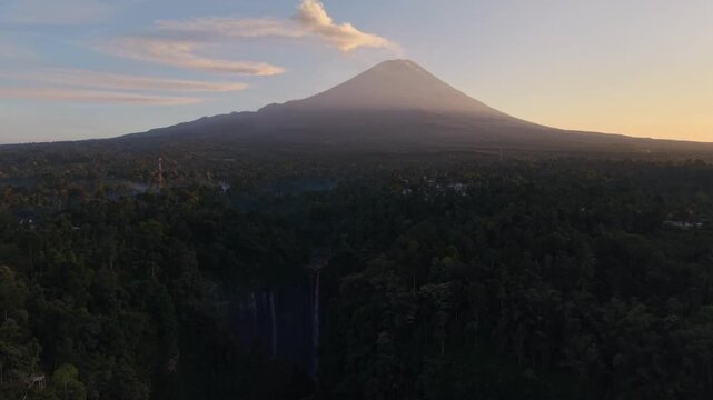 Amazing aerial view Tumpak Sewu waterfall in the morning on Java island, Indonesia.
