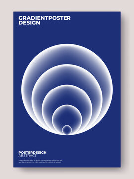 Abstract minimalist poster template with glowing white gradient concentric circles