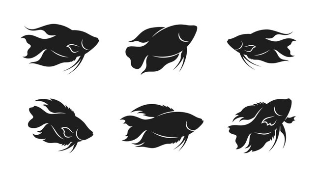 different black gourami fish silhouettes on a clean white background, minimalist vector style.