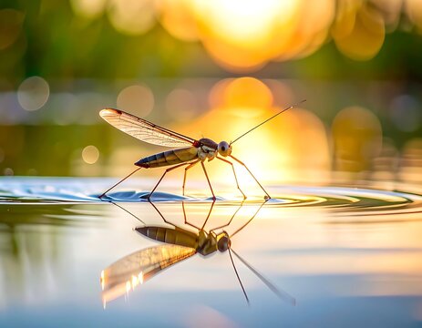 mosquito on water surface reflection.