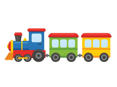 Simple cartoon train vector illustration for stickers, kids games, transport posters, web icons, and learning resources.