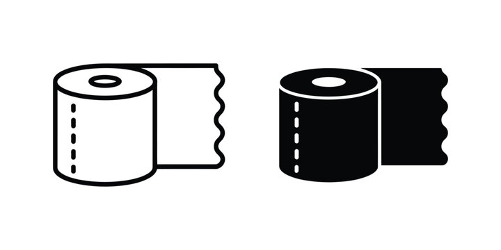 Minimal toilet paper roll icon on white background for restroom hygiene cleaning and sanitary product concepts