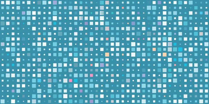 Abstract geometric seamless pattern background with turquoise pixel digital data blocks halftone texture for modern graphic tech design