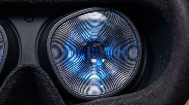 vr headset close-up detail, lens reflection, virtual reality device