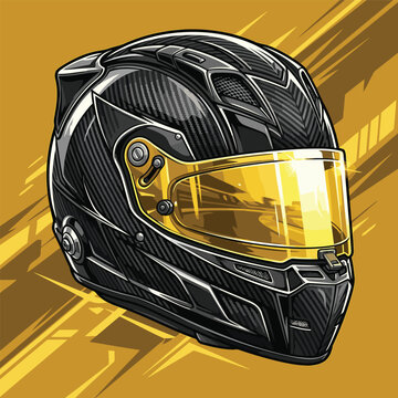 vector image of a carbon helmet with a gold visor