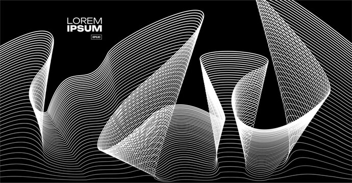 Black dynamic flow wave line abstract background