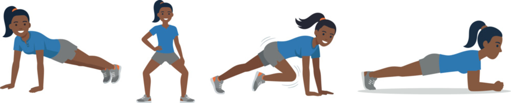 Push Up Exercise Character Sequence &ndash; Fitness Workout Steps and Bodyweight Training Vector Illustration
