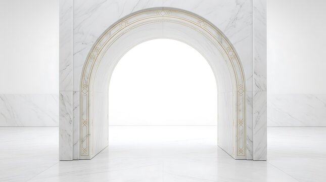 Elegant White Marble Arch with Gold Geometric Detailing