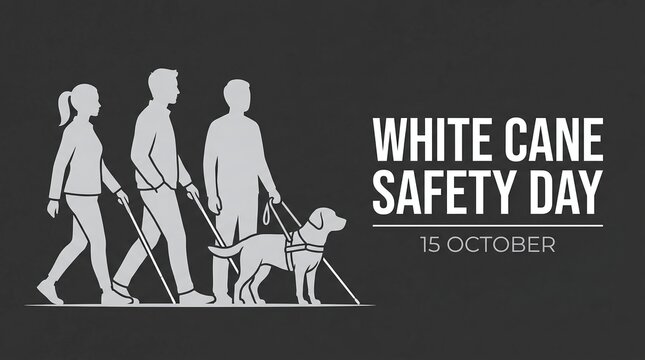 White cane safety day illustration with people and guide dog
