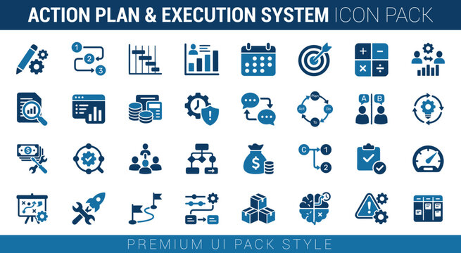 Action Plan and Project Execution System Solid Icon Pack Vector Kit
