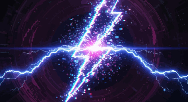 Electric blue lightning bolt striking with sparks.