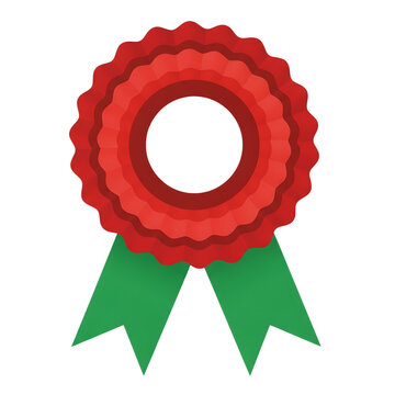 Red award ribbon icon with green tails and transparent background