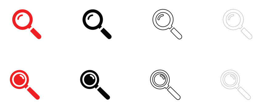Search magnifying glass icon vector, search tool magnifier symbol vector, silhouette and line art illustration