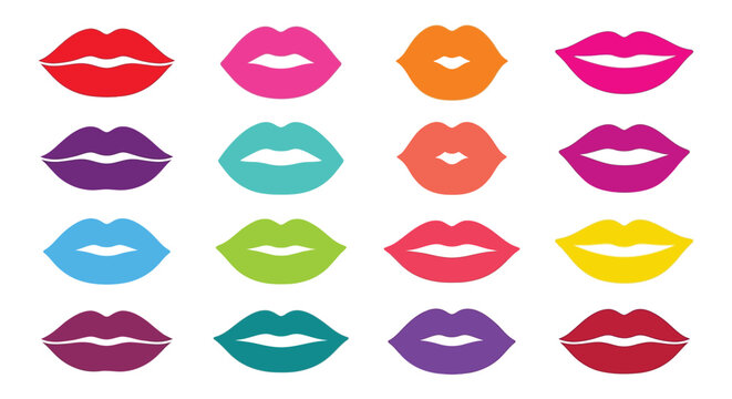 Colorful Lips Collection Flat Vector Illustration On White Background