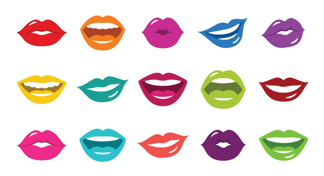 Colorful Lips Collection Flat Vector Illustration On White Background