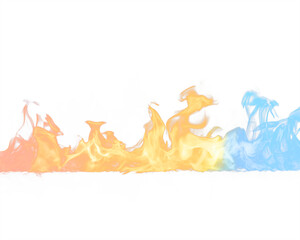 Naklejka premium A gradient flame, transitioning from warm orange and yellow to cool blue against a black backdrop, showcasing fiery energy