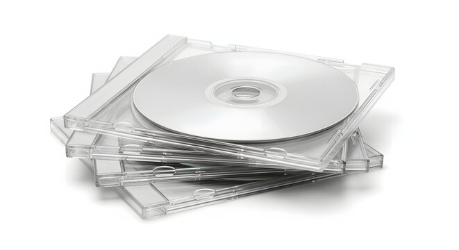 Stack of empty jewel cases for CDs and DVDs with disc.