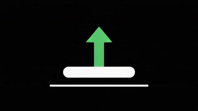 Green Upward Arrow and Upload Button Concept Animation on Black Background