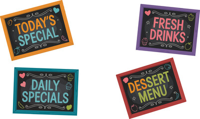 Vintage cafe blackboard graphic bundle with promotional typography designs for daily specials dessert options today specials and fresh beverage drinks © Mousumi