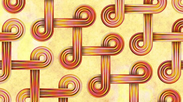 Retro 1970's style striped pattern loop. Abstract bright yellow, red, pink background.