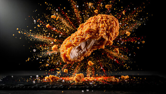 Explosion of Spices and Flavour Surrounding a Perfectly Fried Chicken Drumstick