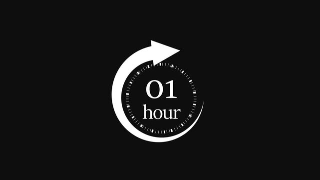 Animated loading circle with 01 hour countdown timer displayed, isolated on black background.