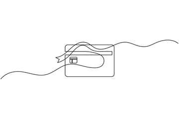 Fototapeta premium Credit card and ribbon continuous one line drawing minimalist banking payment gift bonus vector illustration