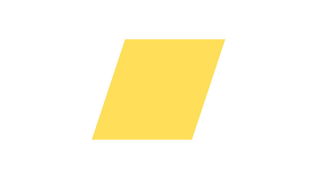 A bright yellow parallelogram is perfectly centered against a solid white background, creating a minimalist and high-contrast geometric display.