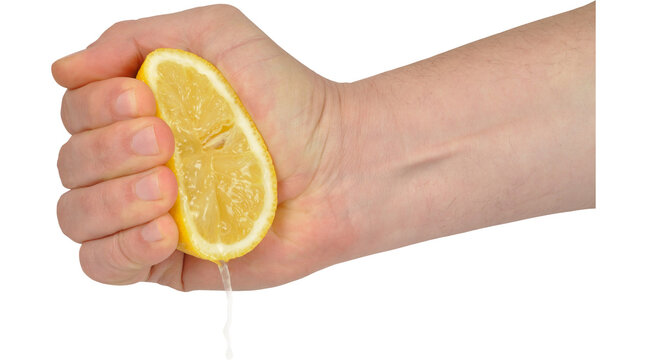 human hand lemon squeezing PNG on Transparent background
