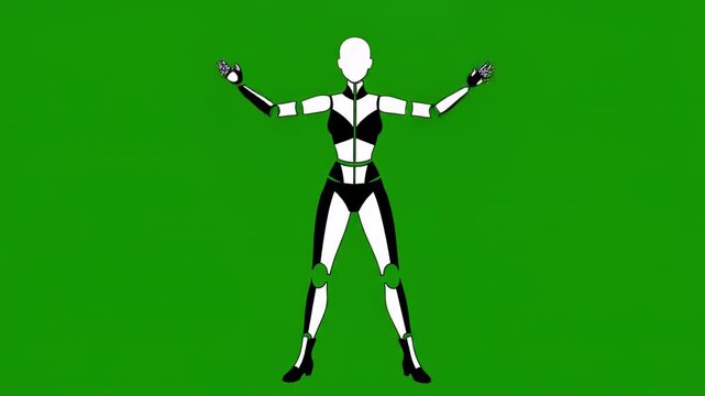 3 d female mannequin character performing dance moves on green screen background