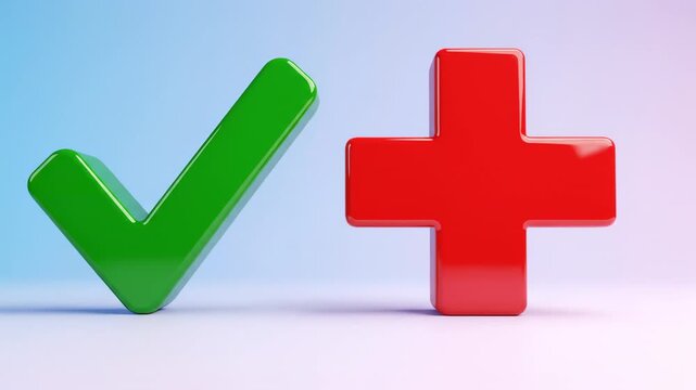 3 d green checkmark and red plus sign for business success and medical concepts symbol