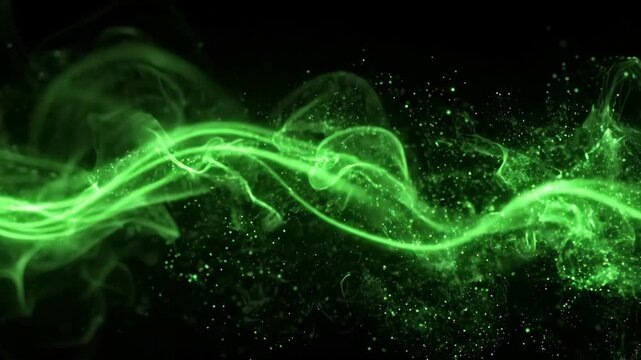 Vibrant green glowing energy streak shooting across black background