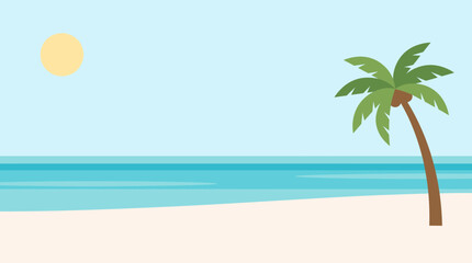 Obraz premium Minimalist Summer Beach and Palm Tree Vector Background 