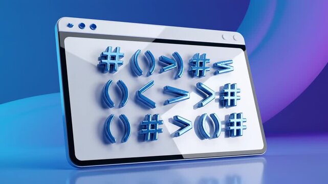 3 d programming code symbols floating on digital tablet screen for tech concepts