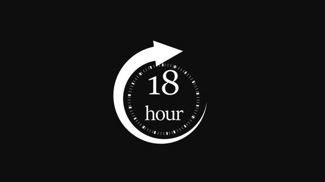 Animated 18 hour countdown timer with circular arrow on black background.