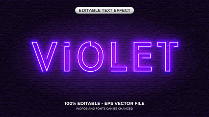 Violet glow text effect. Editable glowing neon text style on the brick wall background © AF DigitalArtStudio