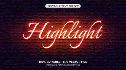 Red Highlight glow text effect. Editable glowing neon text style on the brick wall background © AF DigitalArtStudio