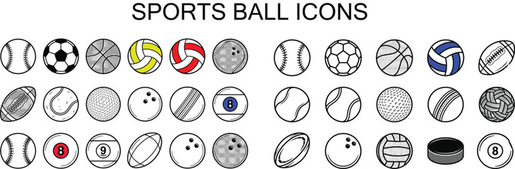 Obraz premium Collection of various sports balls icons
