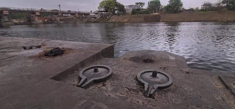 Stone Shiv Lingam Idols on the Sacred Ghats of Shipra River in Ujjain Madhya Pradesh